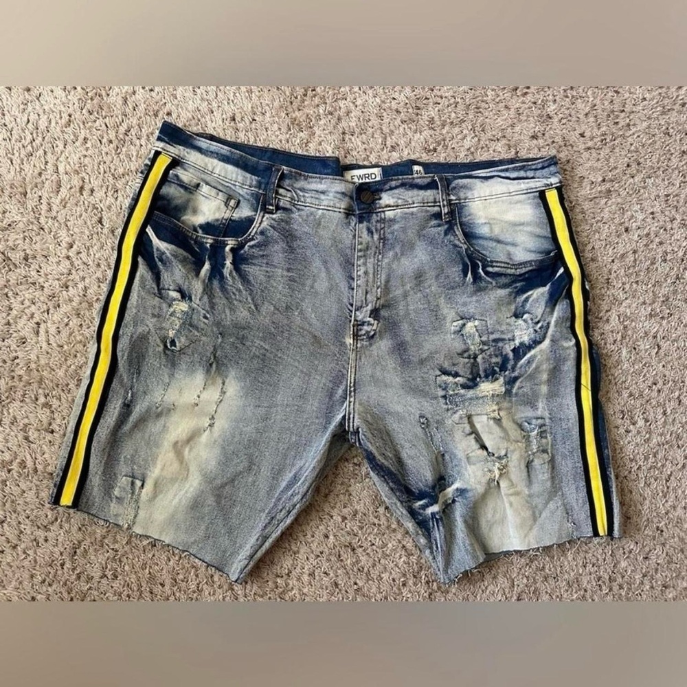 FWRD DENIM MENS Jeans Shorts Cement Wash Distressed Sz 46 Streetwear Grunge